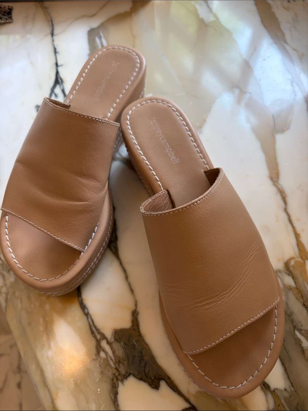 Jeffrey Campbell Tan Leather platform Slides